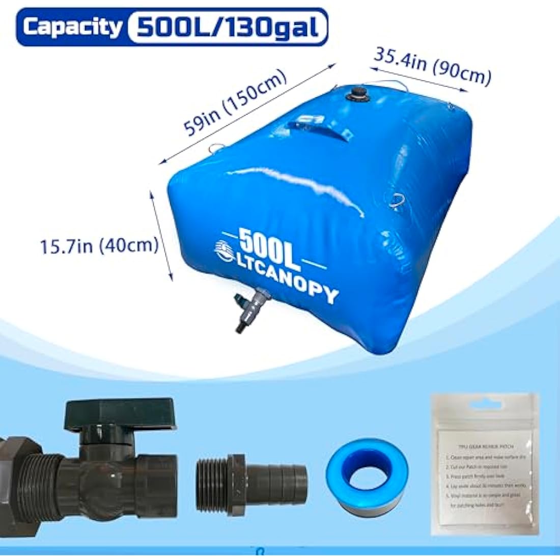 LTCANOPY 500L Collapsible Water Bladder – 132 Gallon PVC Storage Tank