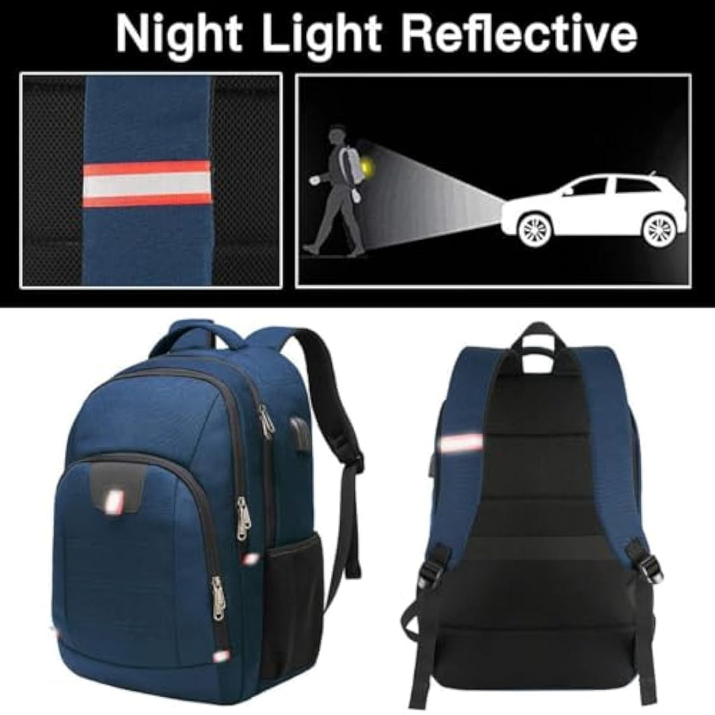17 Inch Laptop Backpack – Anti-Theft Travel Bag with USB, Blue