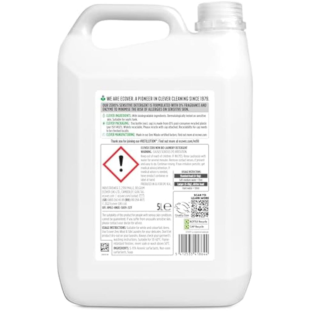 Ecover Zero Non-Bio Laundry Detergent - Fragrance Free Refill - 5L