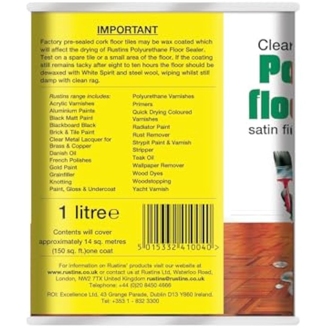 Rustins Polyurethane Floor Sealer – Clear Satin Wood Varnish, 1L