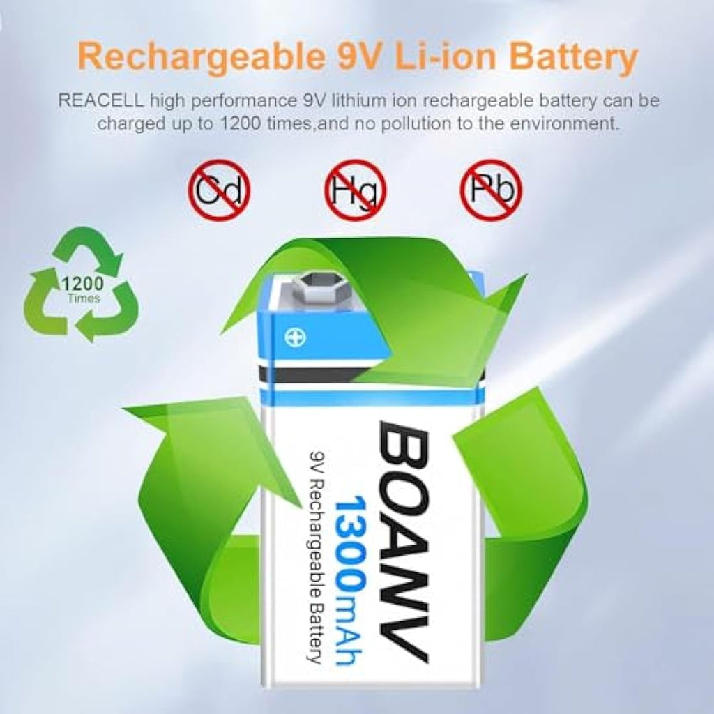 Jolof Store 9V Rechargeable Lithium Batteries 1300mAh USB-C 6 Pack