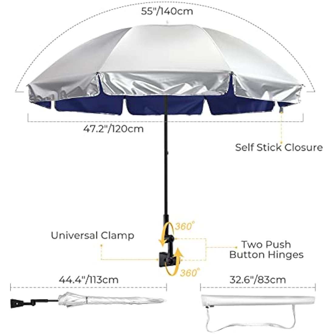 G4Free UPF 50+ Universal Clamp On Umbrella | Adjustable UV Sun Shade