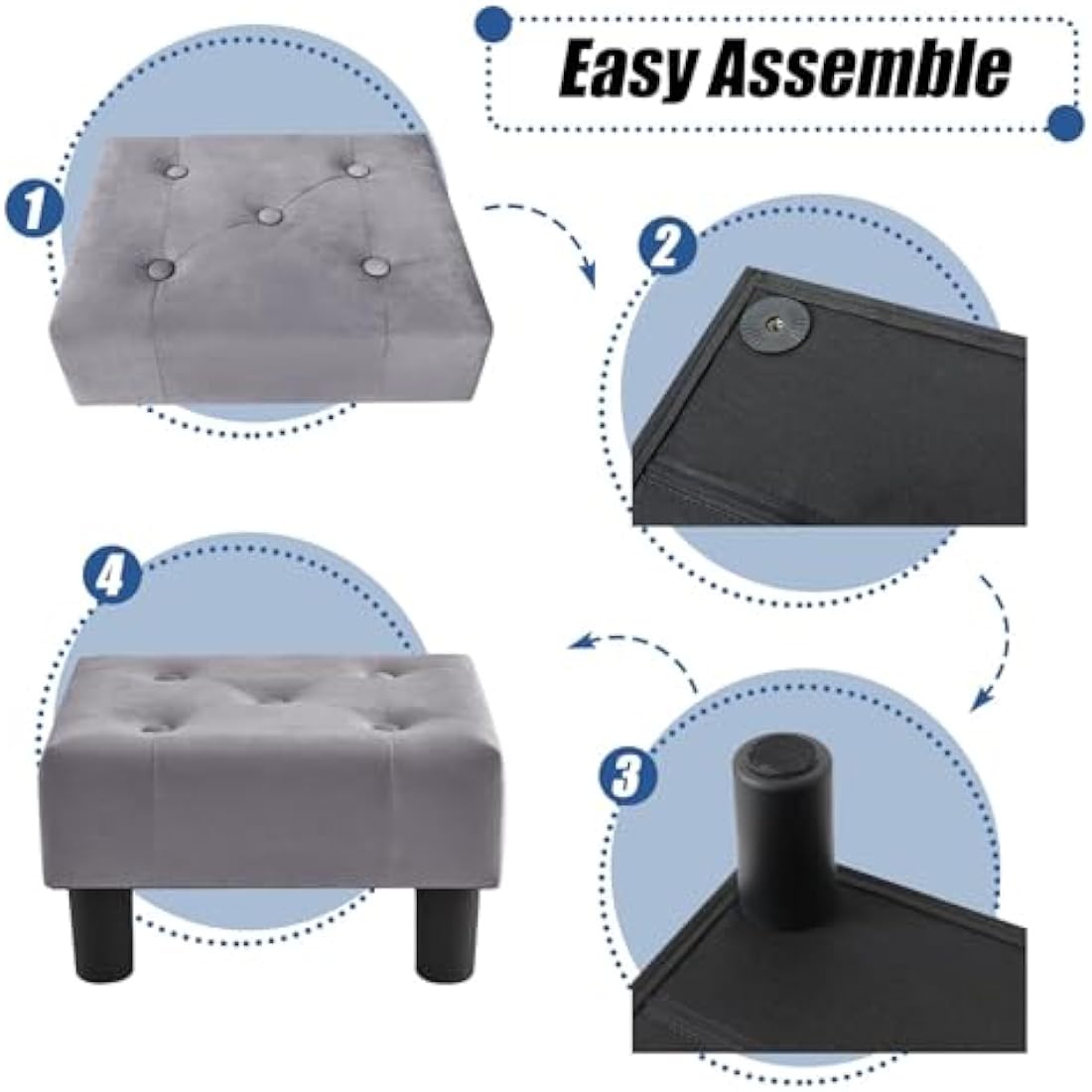 Velvet Footstool – Small Storage Ottoman for Living Room, Gray