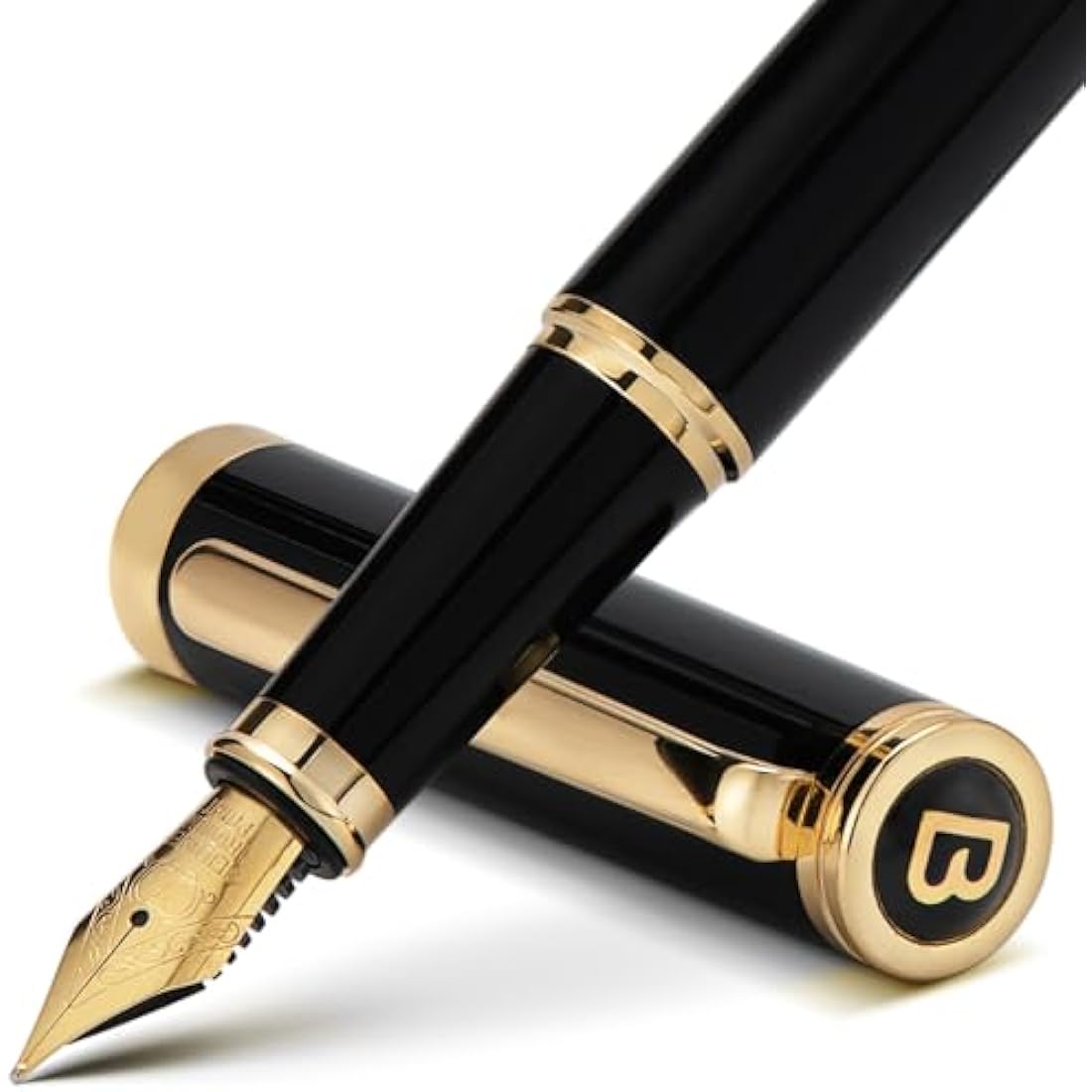 Luxury Black Fountain Pen – 24K Gold Gilded Fine Nib