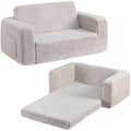 BEJOY Kids Sofa Bed – Extra Wide 2-in-1 Sherpa Toddler Couch, Light Grey