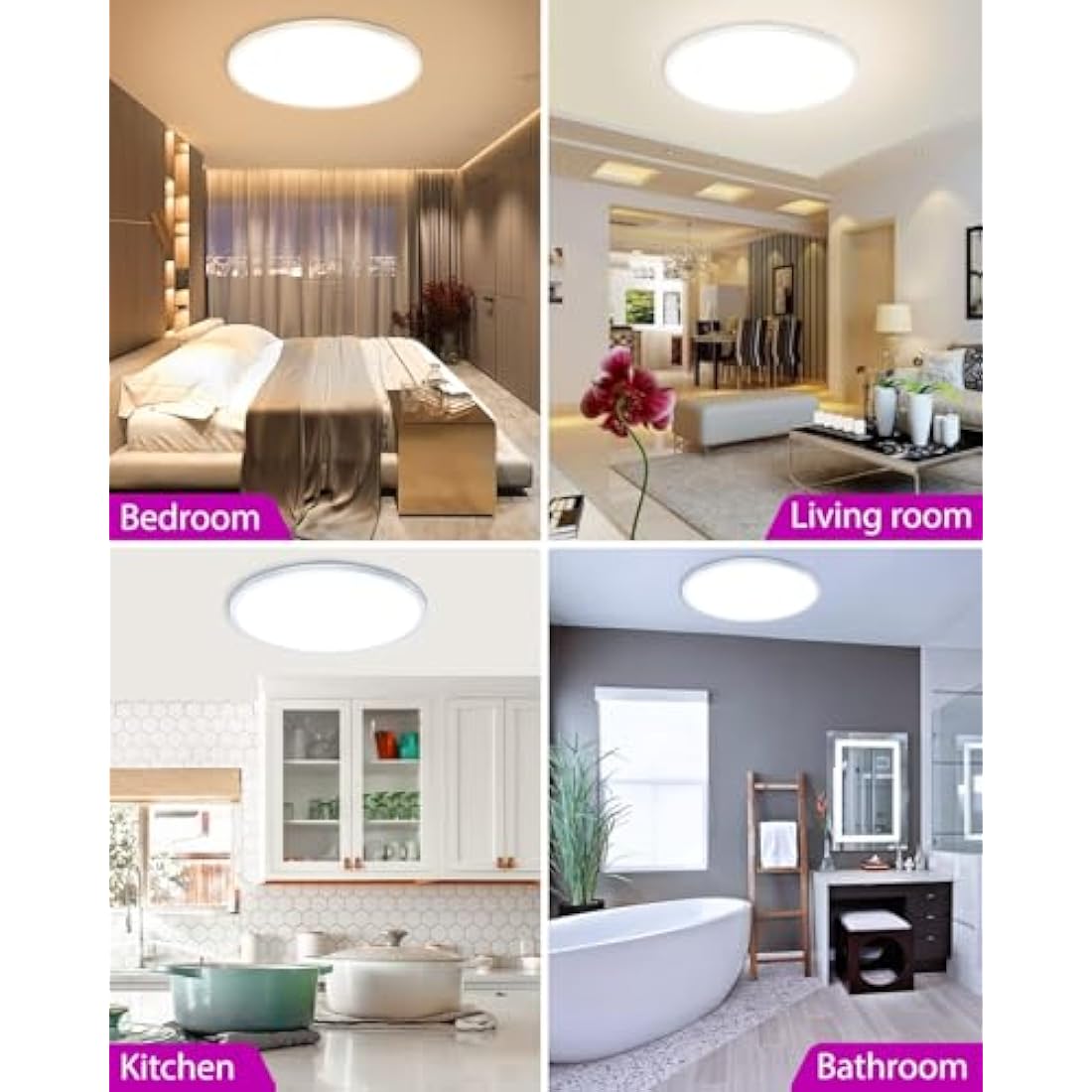 Zemty 2-Pack RGB LED Ceiling Light | Dimmable Flush Mount with Remote