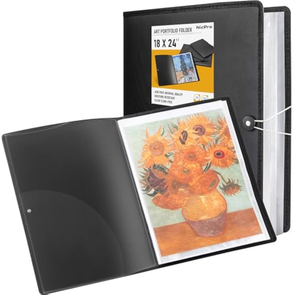 Nicpro 18x24 Art Portfolio Folder – 30 Pockets Artist Storage Book
