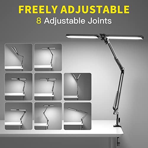 CHICLEW LED Desk Lamp – 24W Double Head Swing Arm Clamp Light for Office