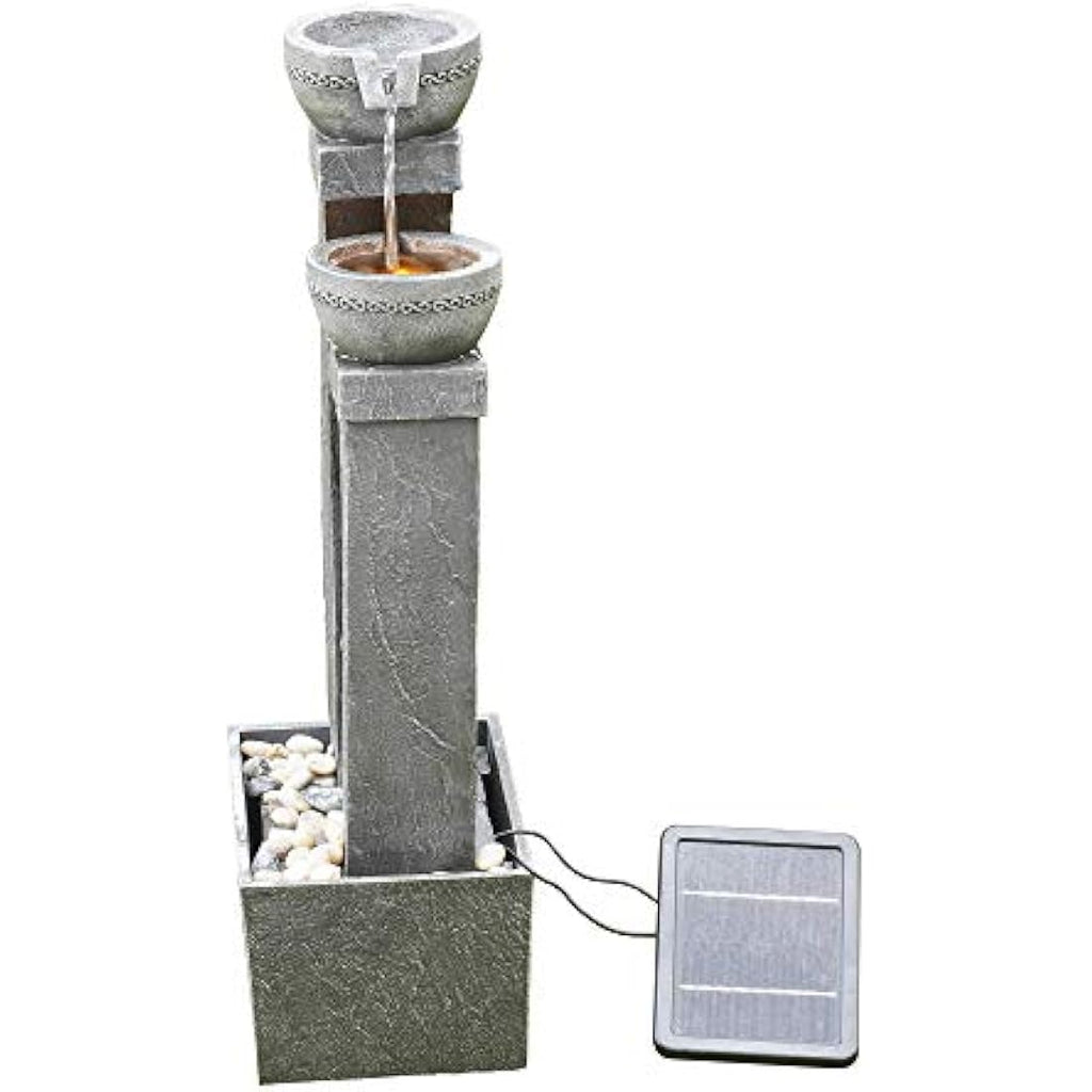 Teamson Home Solar Water Fountain – 3-Tier Grey Polyresin Garden Feature