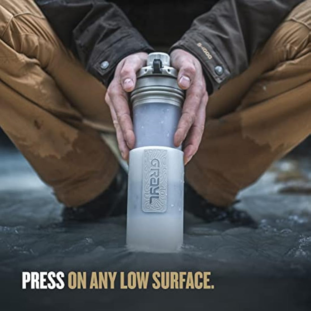 Grayl GeoPress Water Purifier Bottle - 24oz Portable Filter - Peak White