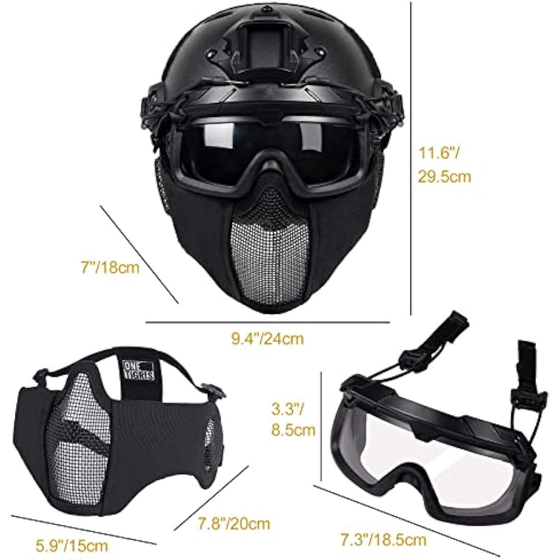 OneTigris Airsoft Fast Helmet | Full Face Tactical Mask and Goggles