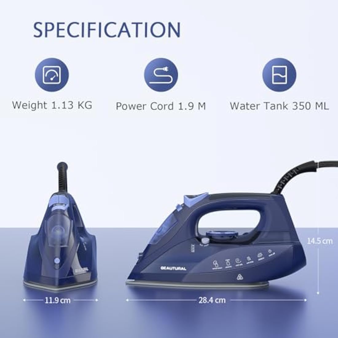 Beautural 2800W Steam Iron – Ceramic Soleplate & Auto-Off, Blue
