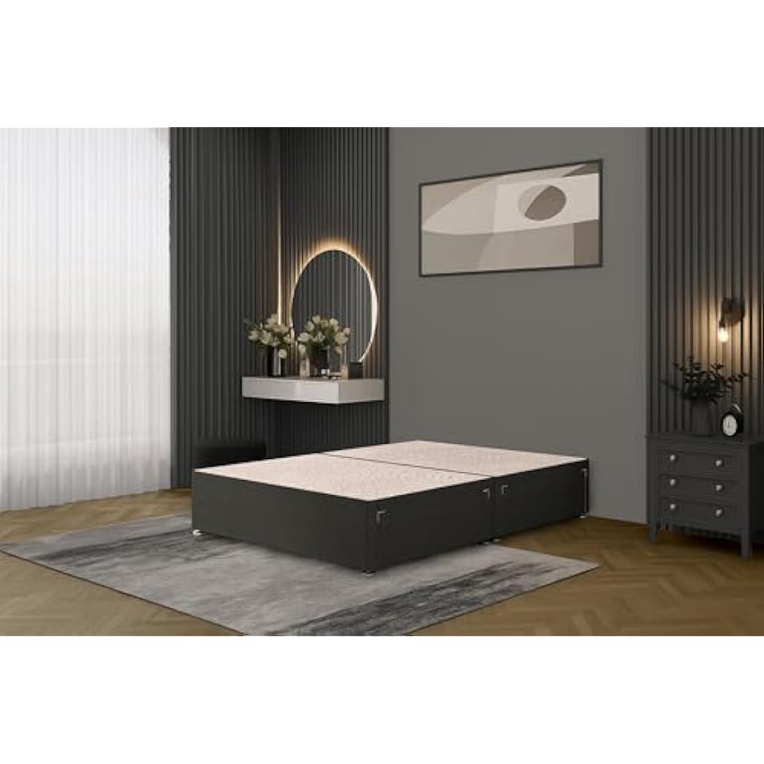 Grey Linen Divan Base – 3FT Single Bed with 2 Drawers