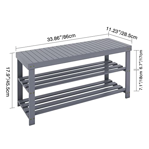 SMIBUY 3-Tier Bamboo Shoe Rack Bench | Entryway Storage Shelf - Grey