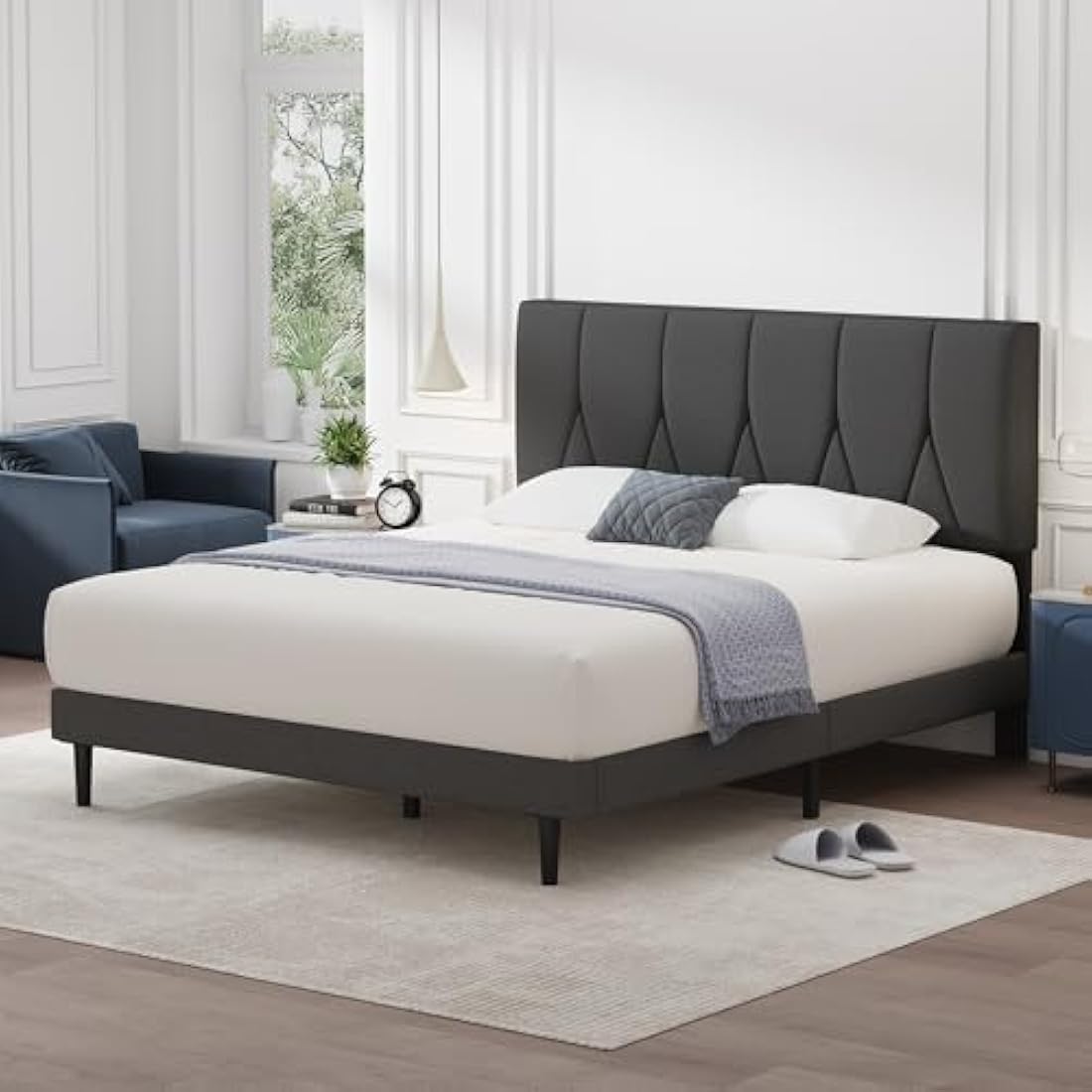 King Bed Frame – Upholstered Linen with Underbed Storage