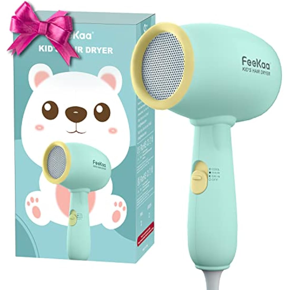 Feekaa Kids Hair Dryer – Portable Low Heat Baby Blow Dryer with Stickers