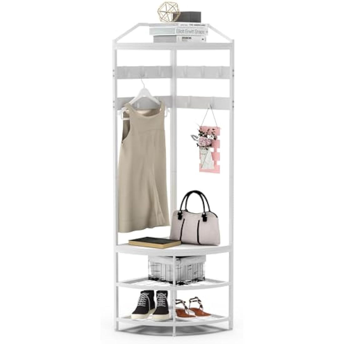 VEDECASA Corner Coat Rack with Shoe Bench | 4-Tier Hallway Organizer