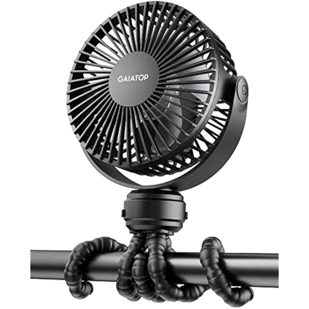 Gaiatop Mini Portable Stroller Fan | Rechargeable Flexible Tripod - Black