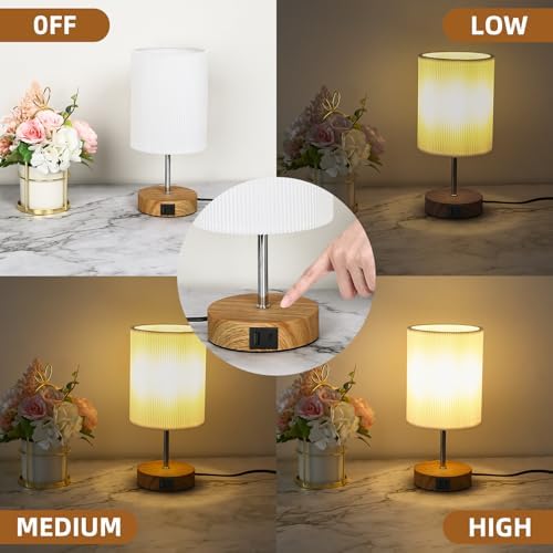 Aomeya Touch Bedside Lamp | 3-Way Dimmable Nightstand Lamp with USB-C+A