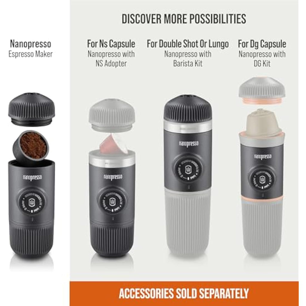 WACACO Nanopresso Portable Espresso Maker – 18 Bar Manual Coffee Machine