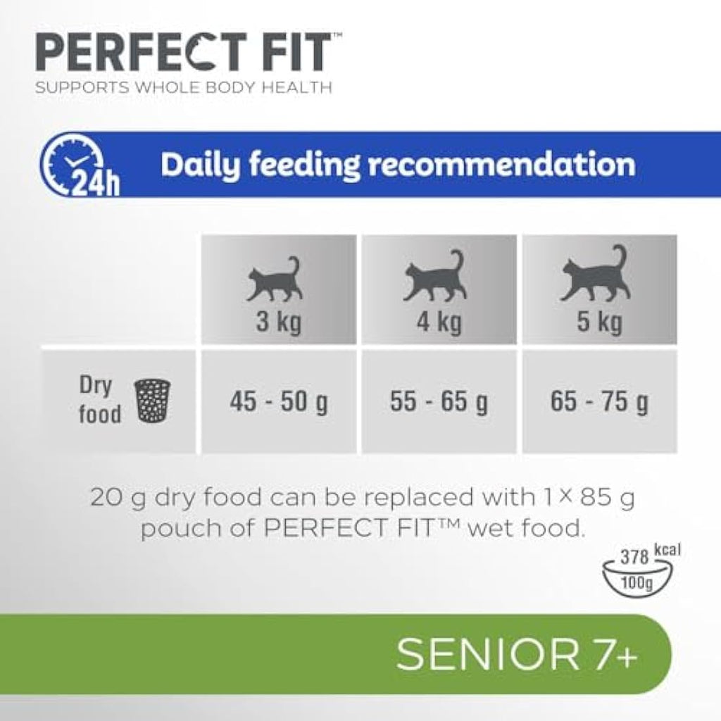 Perfect Fit Senior 7+ Dry Cat Food - Rich in Chicken - 7kg Bag