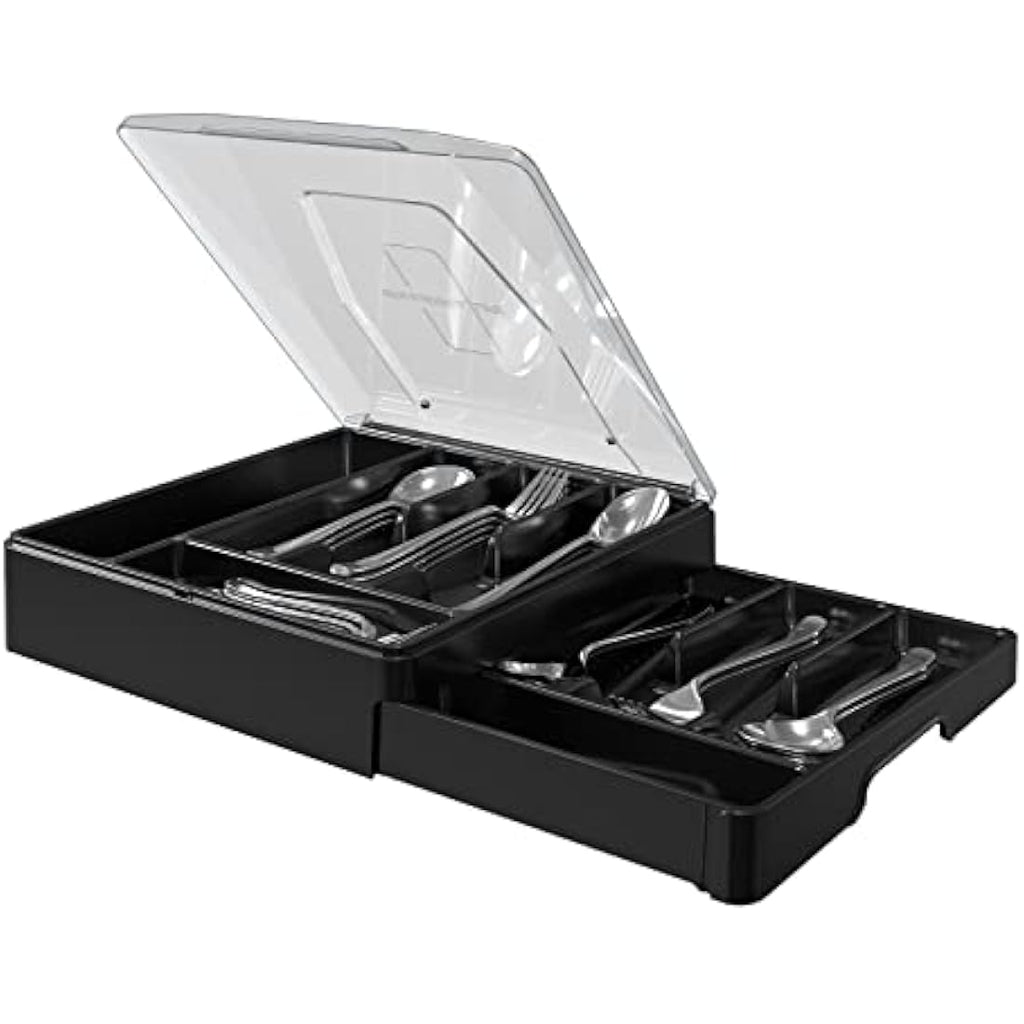 WURDON 2-Tier Silverware Organizer with Lid – 9 Compartment Cutlery Tray