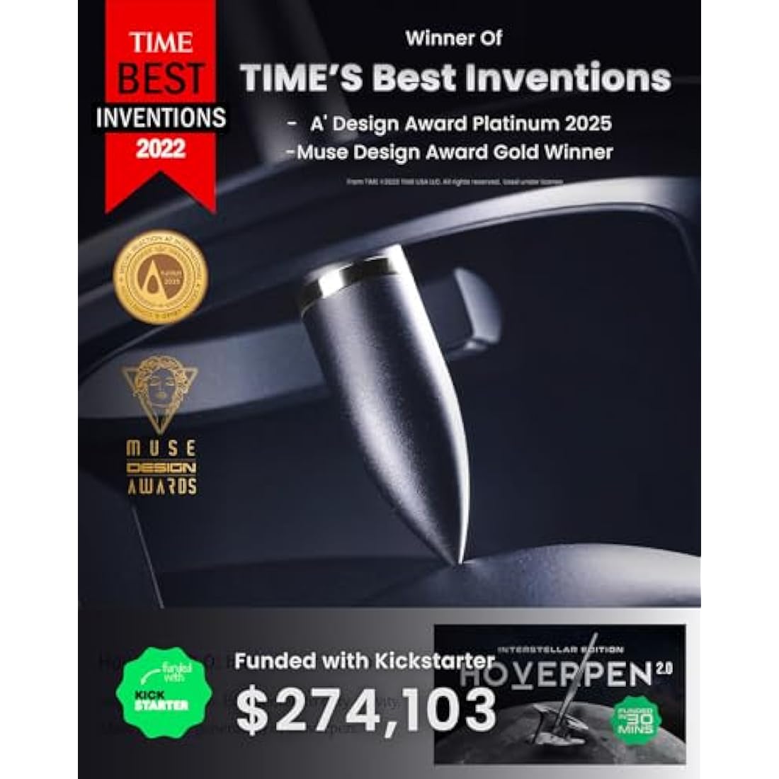 Novium Hoverpen Interstellar Edition - Starlight Silver 18K Gold Pen
