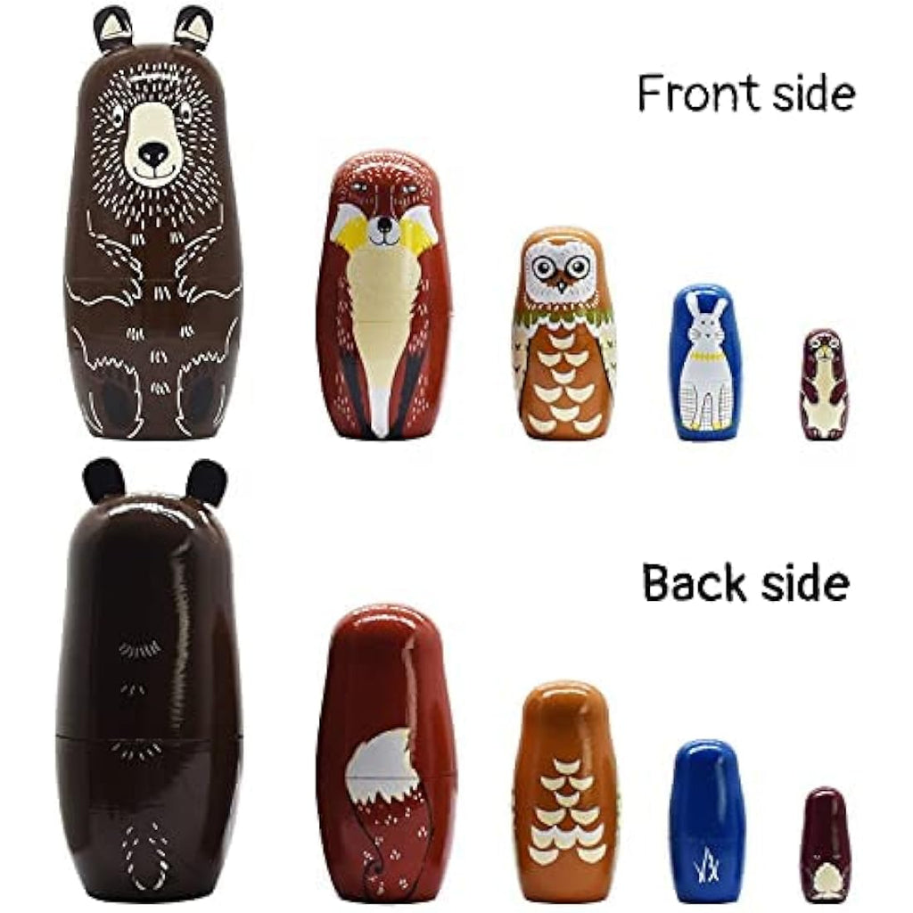 ELUTONG Russian Nesting Dolls – 5pc Handmade Wooden Bear Matryoshka