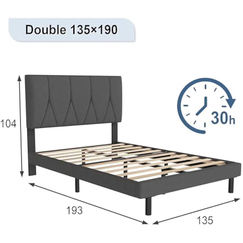 Double Upholstered Bed Frame with Storage - Dark Grey