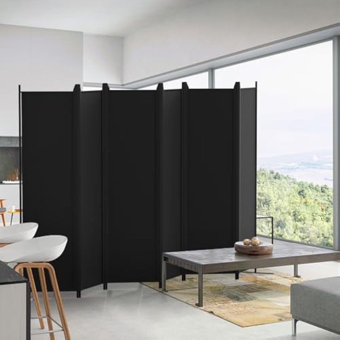 Kokorona 6 Panel Room Divider | 6ft Folding Privacy Screen - Black