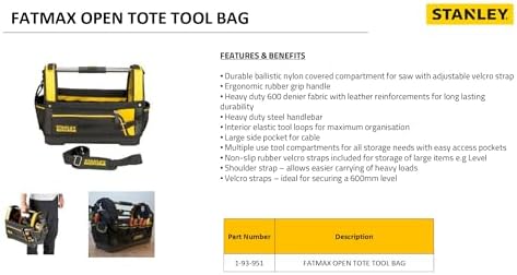 Stanley Fatmax Open Tote Bag – Heavy-Duty Tool Storage Work Organizer