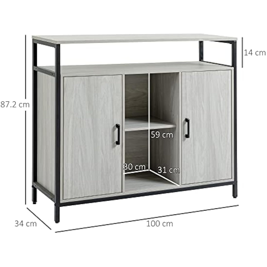 HOMCOM Modern Sideboard – Steel Storage Cabinet with Adjustable Shelves