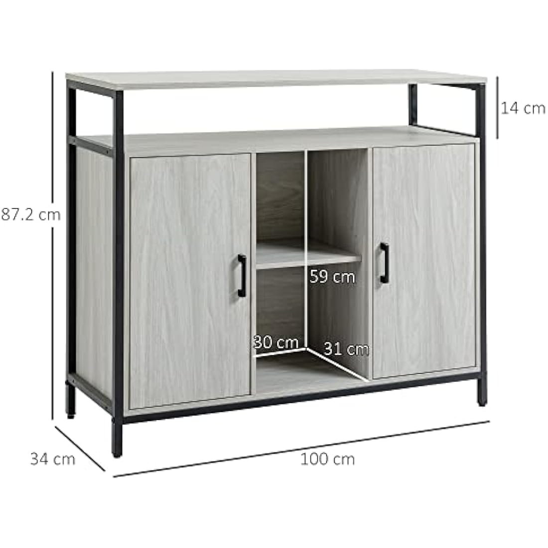 HOMCOM Modern Sideboard – Steel Storage Cabinet with Adjustable Shelves