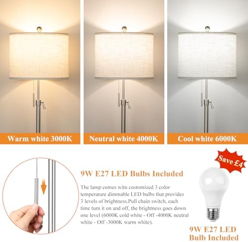 Modern Floor Lamp – Adjustable Height Silver Standing Lamp