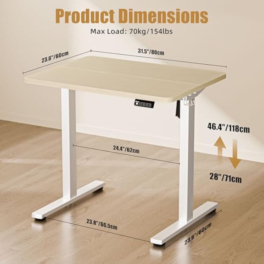 ERGOMAKER Electric Standing Desk – 80x60cm Small Height Adjustable Desk