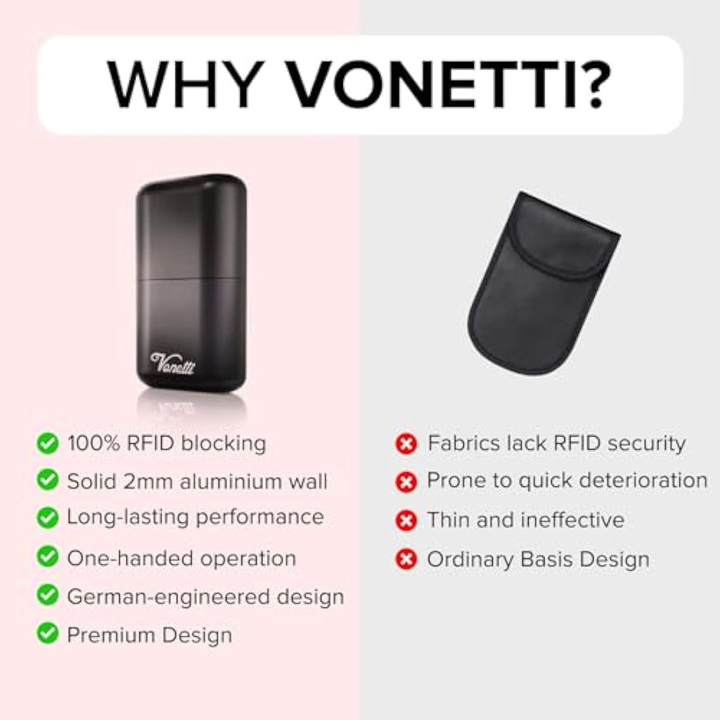 Vonetti Bello Faraday Box – Aluminum RFID Signal Blocker for Key Fobs