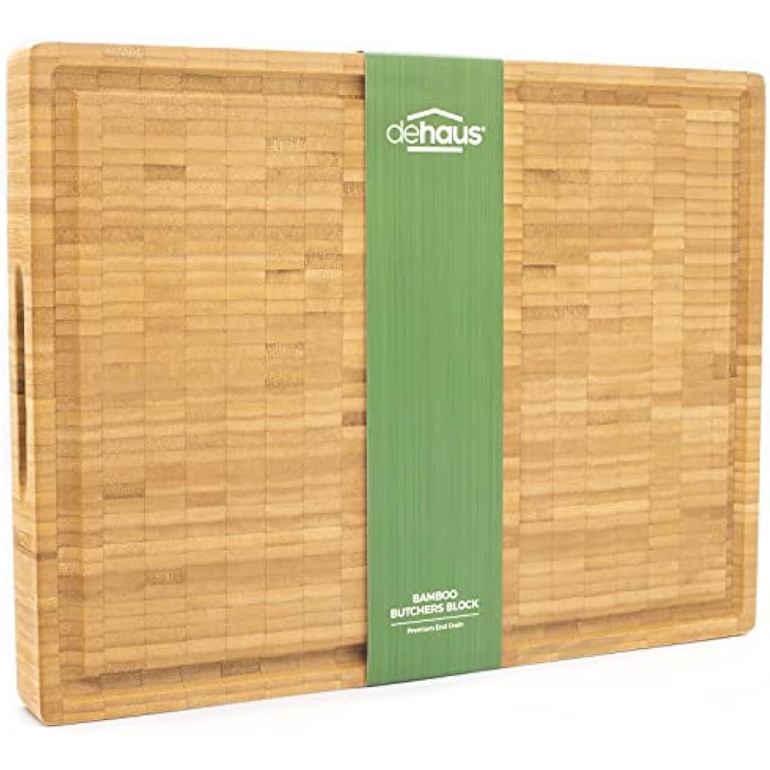Dehaus End Grain Bamboo Chopping Board – Large Butcher Block with Juice Groove
