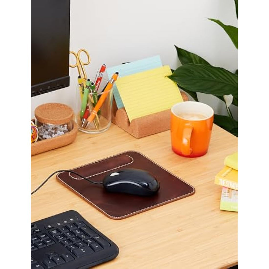 Londo Genuine Leather Mousepad with Ergonomic Wrist Rest - Brown