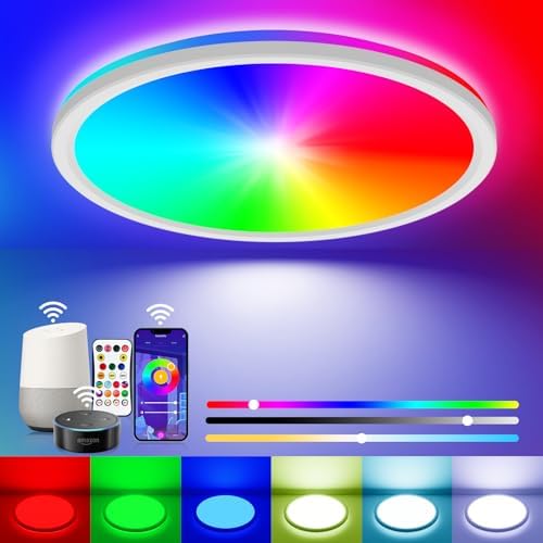 Peasur Smart RGB LED Ceiling Light - 24W Dimmable Flushmount Fixture