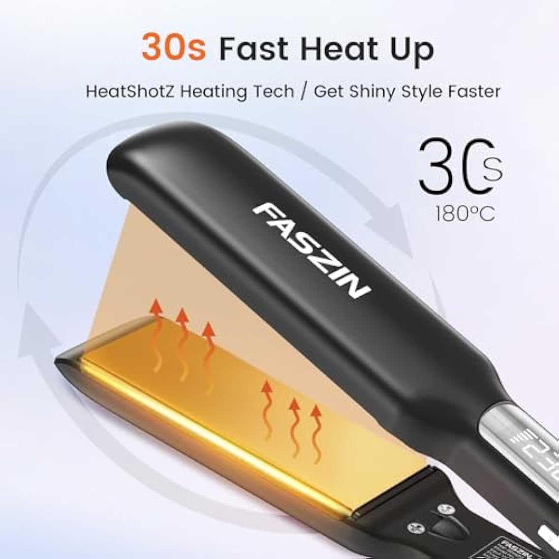 Faszin Wide Plate Titanium Hair Straightener | Ionic Flat Iron - Black