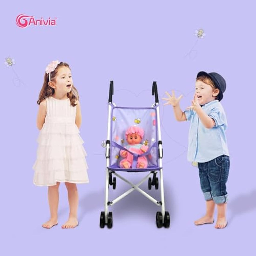 Anivia Foldable Doll Stroller – Pink Heart Design Toy for Toddlers