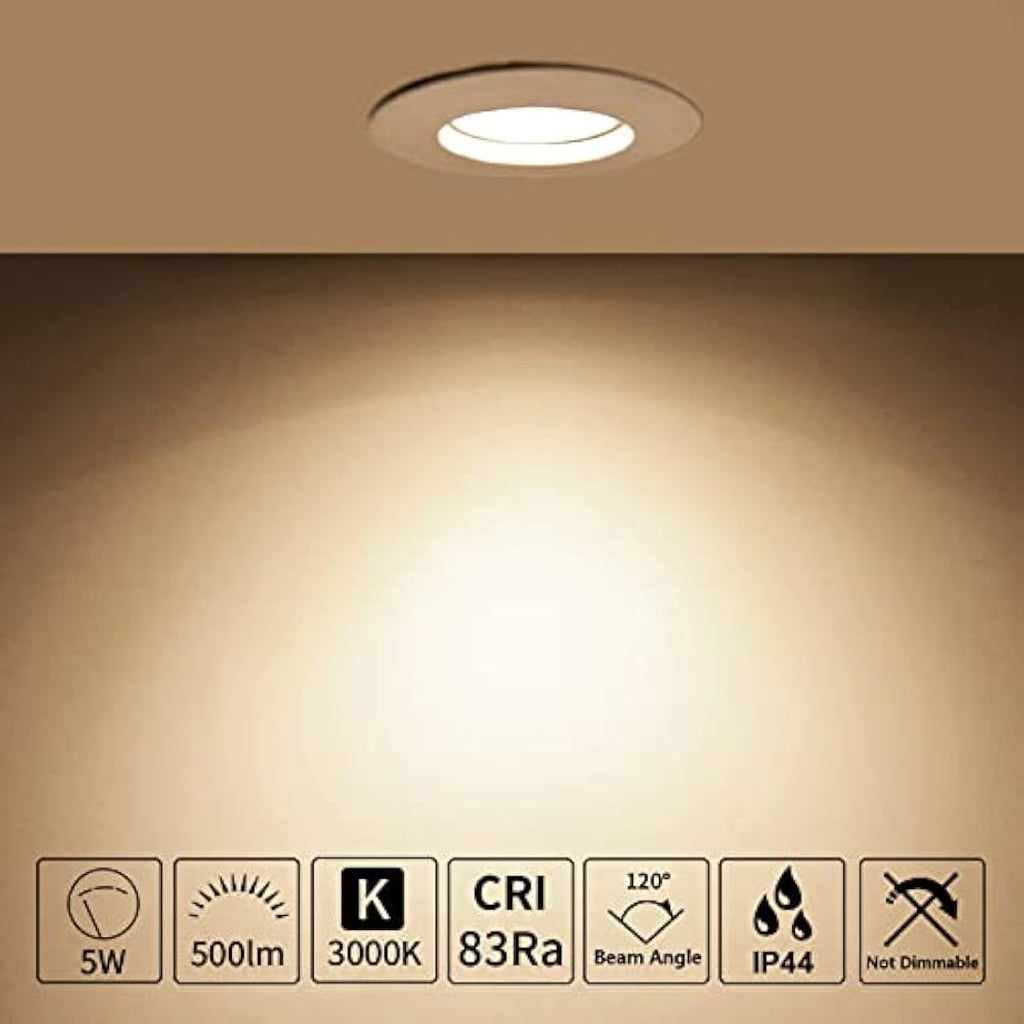 HiBay 5W Ultra Slim LED Recessed Downlights - IP44 Warm White (6 Pack)
