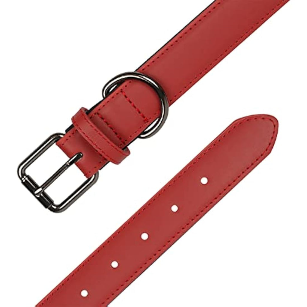 Jolof Store Red Leather Dog Collar – Soft Padded Adjustable Pet Collar
