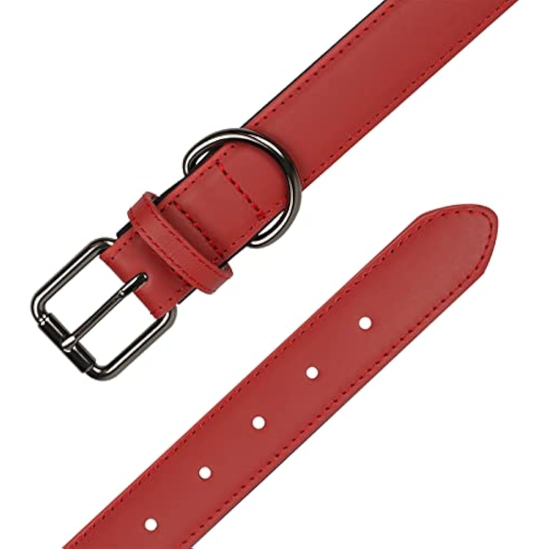 Jolof Store Red Leather Dog Collar – Soft Padded Adjustable Pet Collar