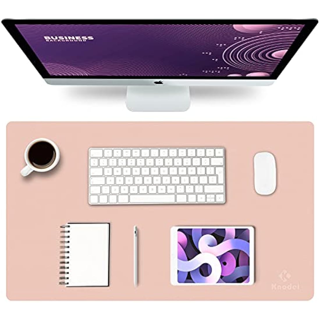 K KNODEL Leather Desk Mat – Dual-Sided Office Mouse Pad, Pink (60x35cm)