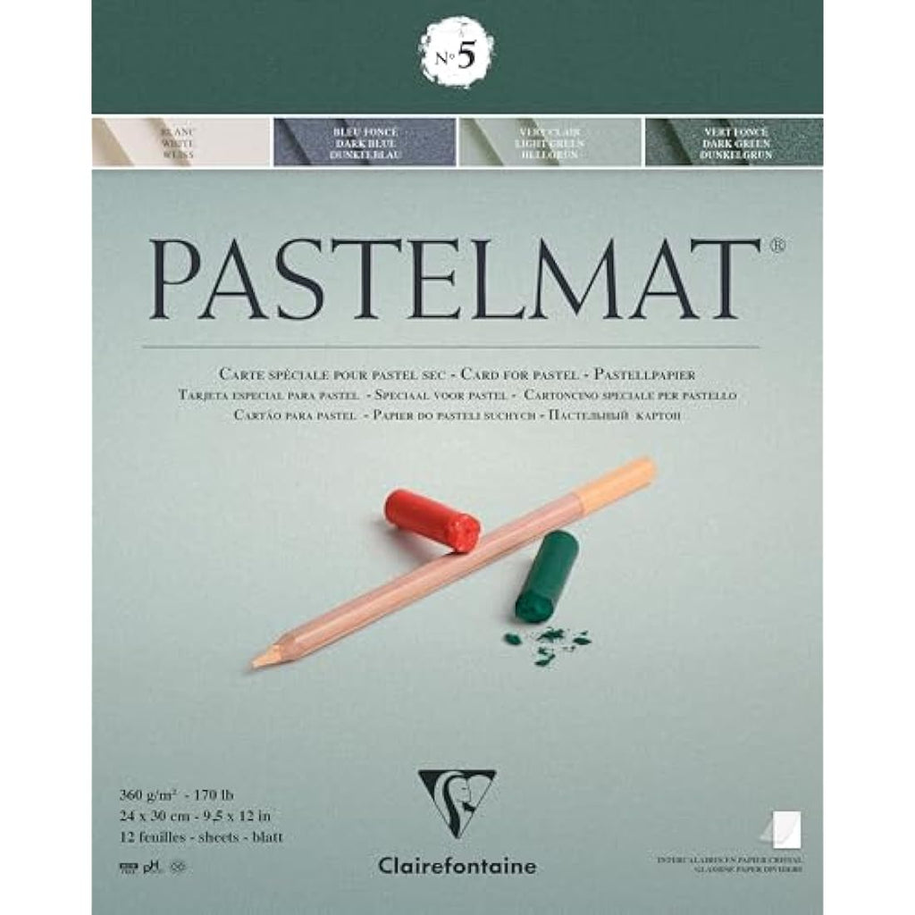 Clairefontaine Pastelmat Pad No.5 – 12 Sheets 360g – Assorted Green/Blue