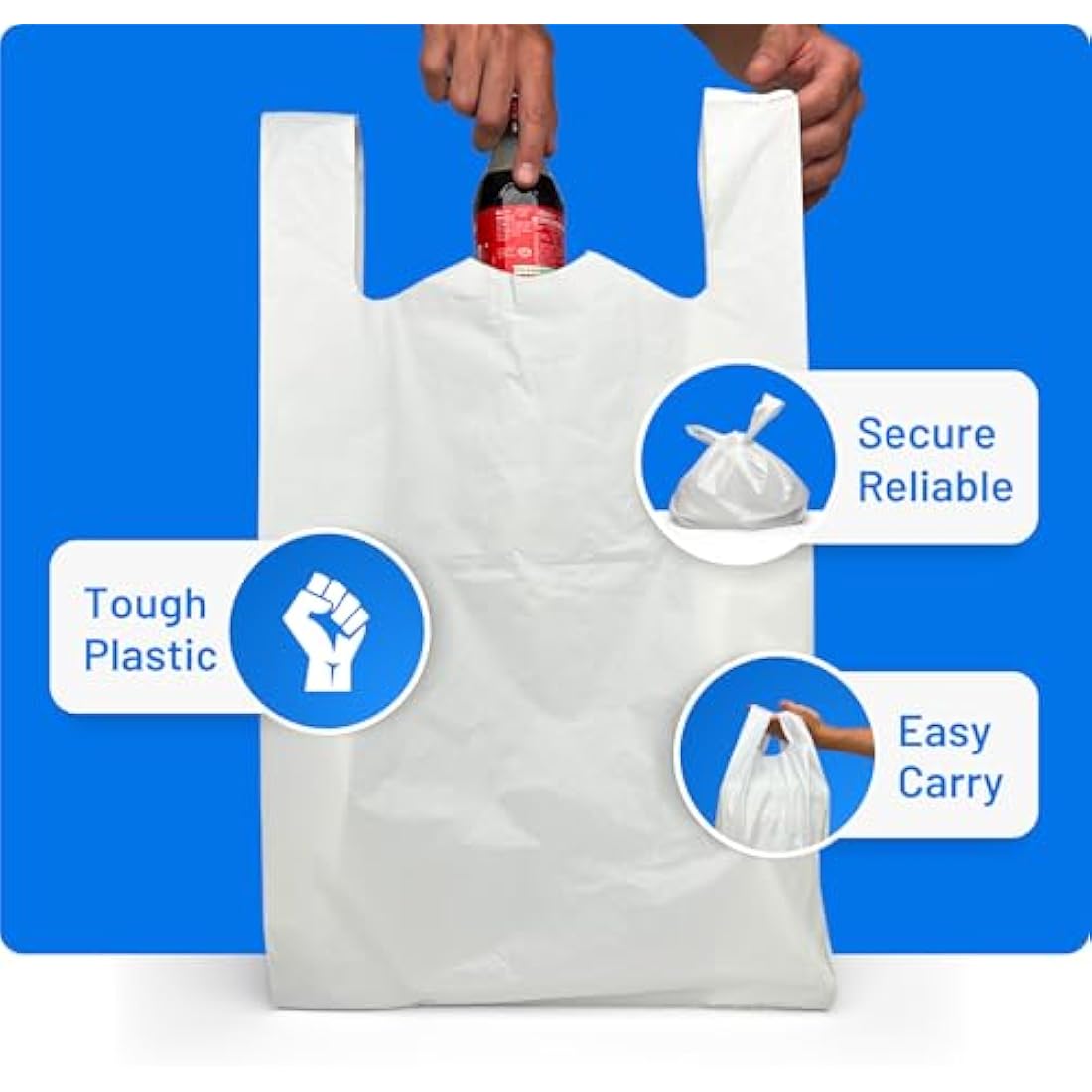 PWgoods White Plastic Carrier Bags – Heavy Duty Retail Size, 1000 Pack