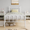 JELUTE Single Metal Bed Frame with Headboard and Footboard - White