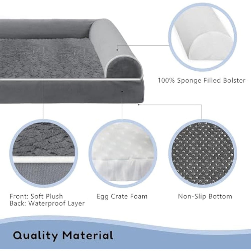 Orthopedic Dog Bed – Large Washable Bolster Sofa, Dark Grey