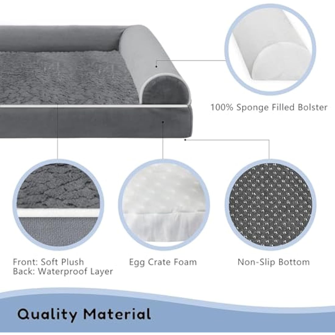 Orthopedic Dog Bed – Large Washable Bolster Sofa, Dark Grey